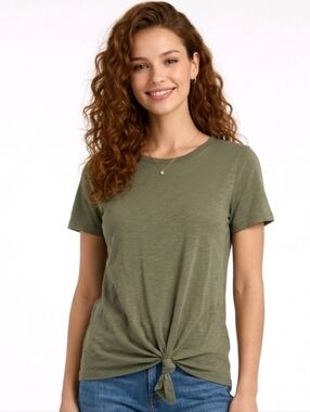 Social Standard By Sanctuary Army Green Knot Detail Short Sleeve T-shirt Size L